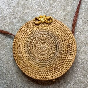 Brown Woven Round Crossbody Bag